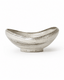 Side view of handmade speckled ceramic serving bowl with reactive glaze and raised foot