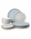 Pale blue and grey bone china dinnerware set with gold rim plates and bowls