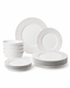 12 piece white textured bone china dinnerware set with dinner plates, side plates and bowls