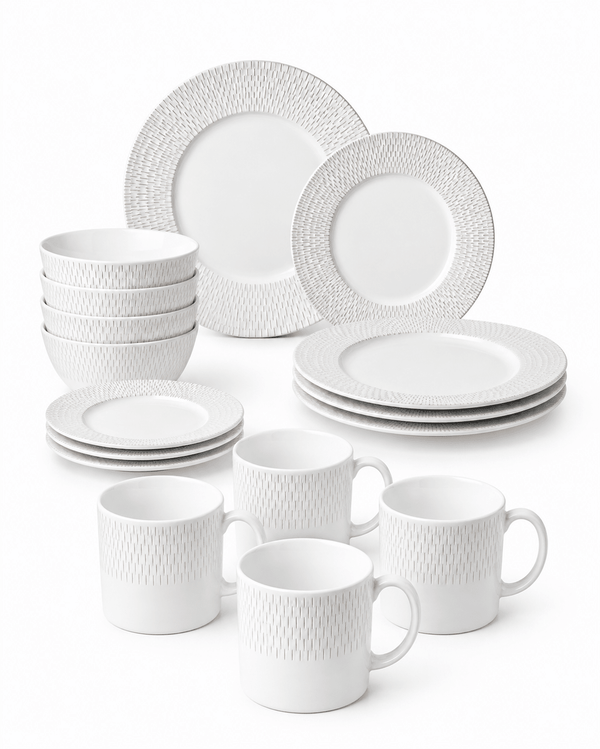 White Textured Bone China Dinnerware Set