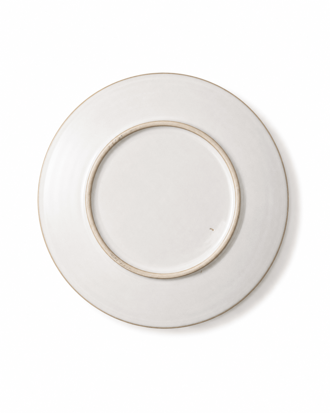 Bottom view of 8 inch ivory white handmade ceramic side plate showing circular foot ring
