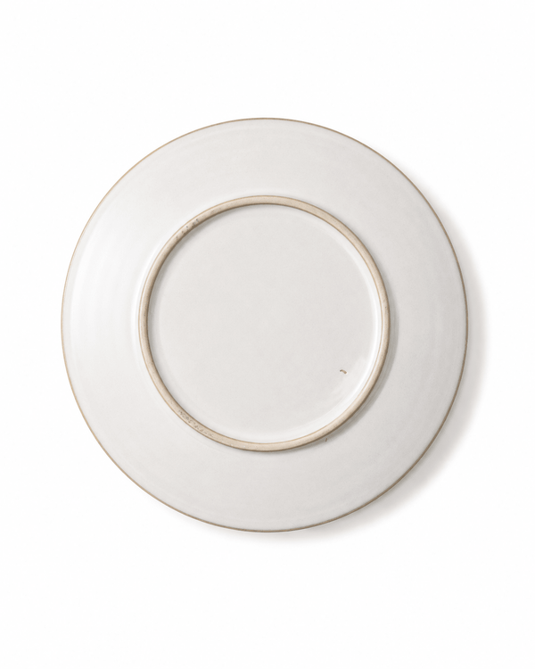 Bottom view of 8 inch ivory white handmade ceramic side plate showing circular foot ring