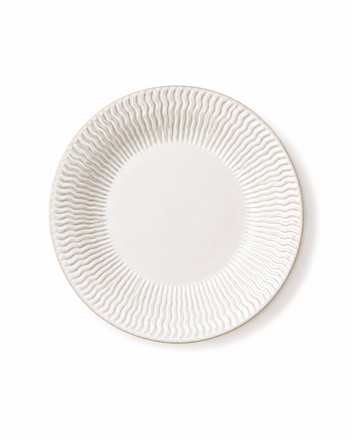 8 inch ivory white textured ceramic side plate with handcrafted wavy rim, top view