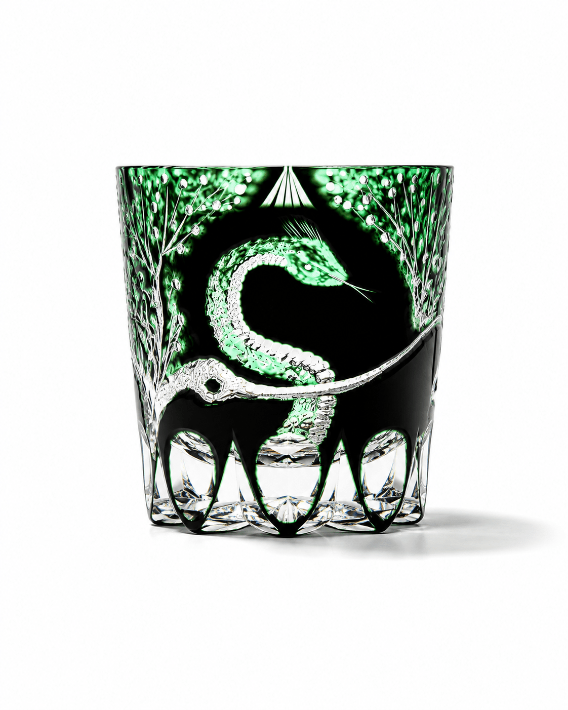 Edo Kiriko Handcrafted Green Serpent Whisky Glass With Leather Box Main image