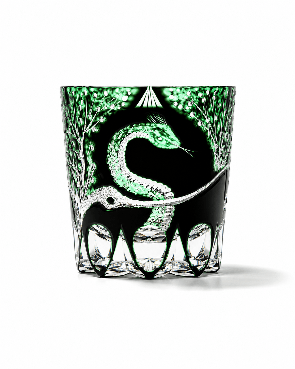 Edo Kiriko Handcrafted Green Serpent Whisky Glass With Leather Box
