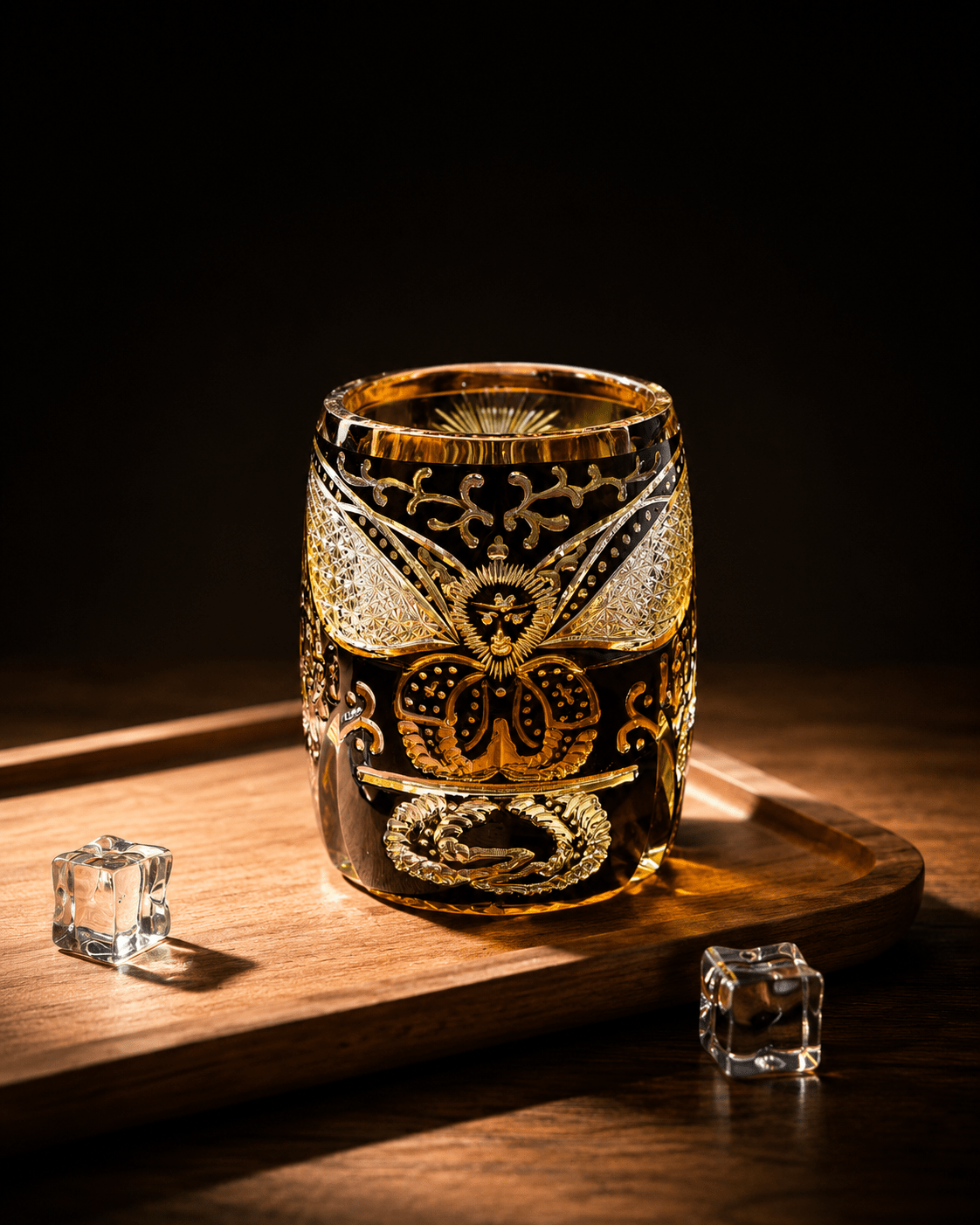 Edo Kiriko Black Wukong – Monkey King Whisky Glass with Leather Box