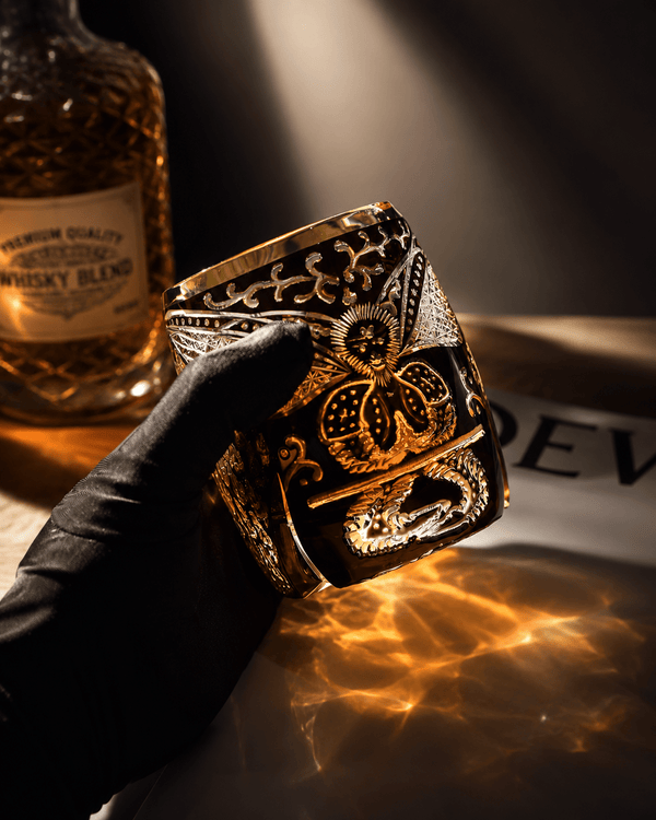 Edo Kiriko Black Wukong – Monkey King Whisky Glass with Leather Box