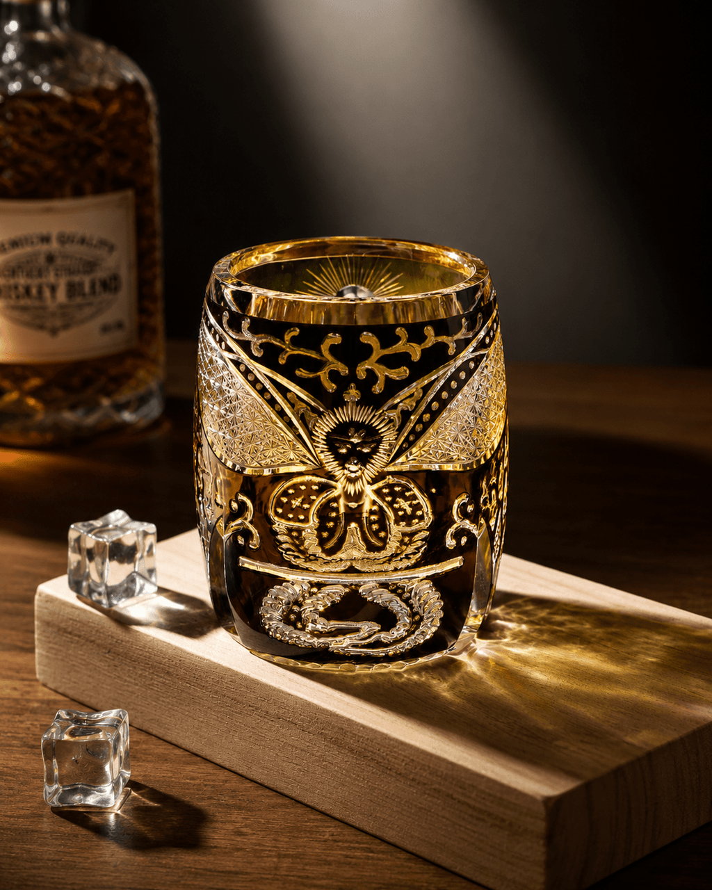 Edo Kiriko Black Wukong – Monkey King Whisky Glass with Leather Box