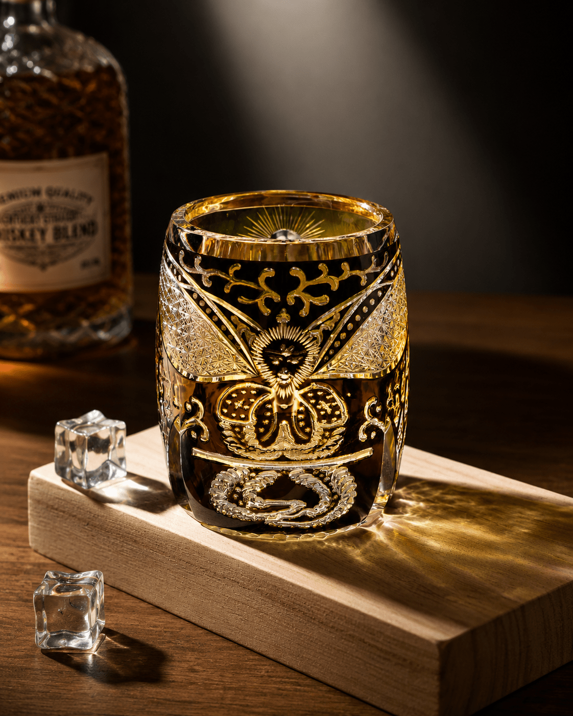 Edo Kiriko Black Wukong – Monkey King Whisky Glass with Leather Box