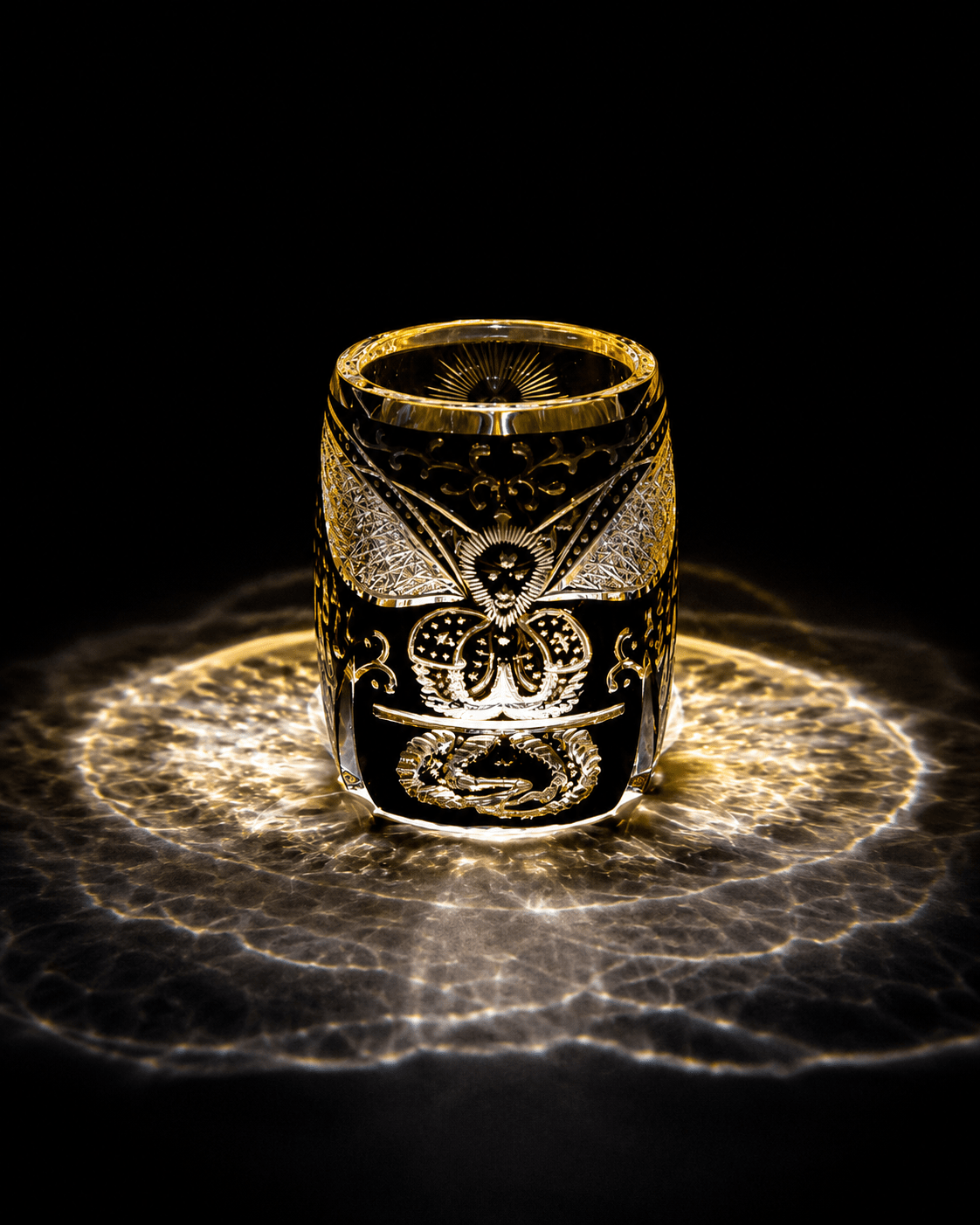 Edo Kiriko Black Wukong – Monkey King Whisky Glass with Leather Box