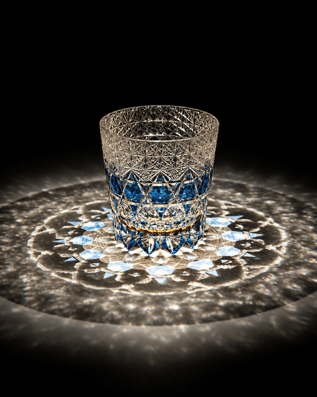 Edo Kiriko Handcrafted Sapphire Fluorite Whisky Glass With Leather Box