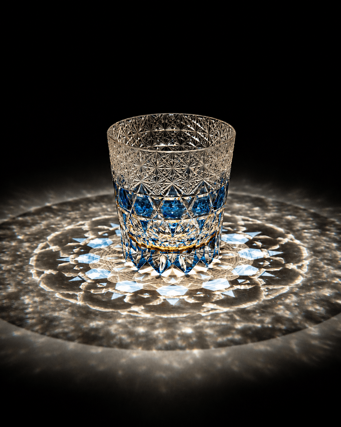 Edo Kiriko Handcrafted Sapphire Fluorite Whisky Glass With Leather Box