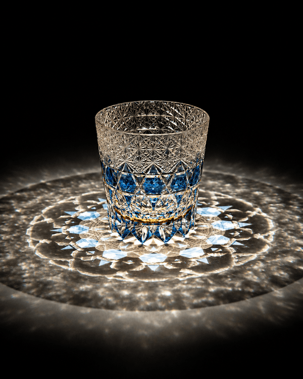 Edo Kiriko Handcrafted Sapphire Fluorite Whisky Glass With Leather Box