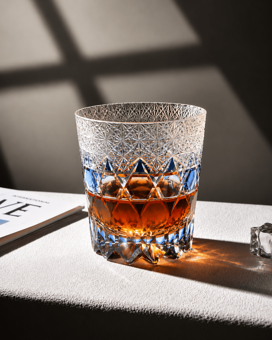 Edo Kiriko Handcrafted Sapphire Fluorite Whisky Glass With Leather Box