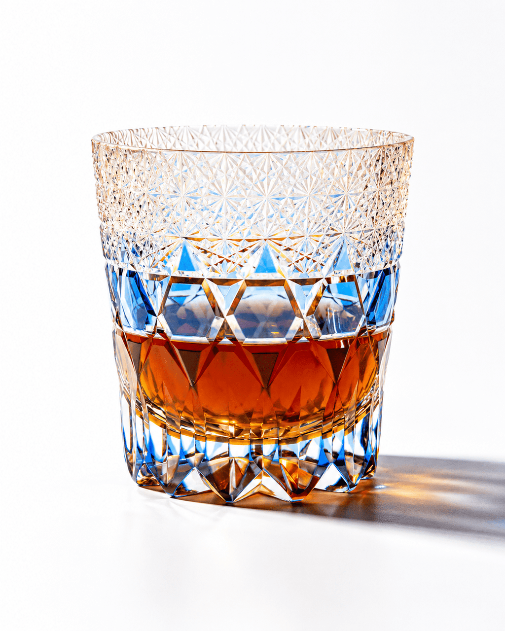 Edo Kiriko Handcrafted Sapphire Fluorite Whisky Glass With Leather Box