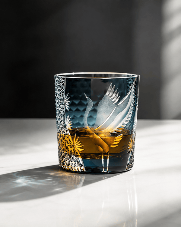 Edo Kiriko Handcrafted Soaring Crane Whisky Glass With Leather Box