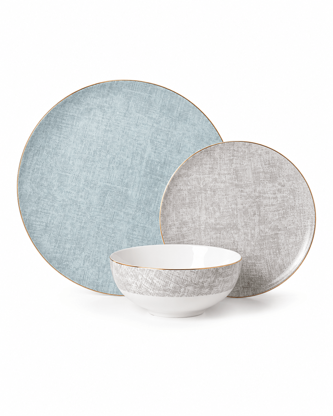 Pale Blue & Grey Gold Rim Bone China Dinnerware Set Secondary image