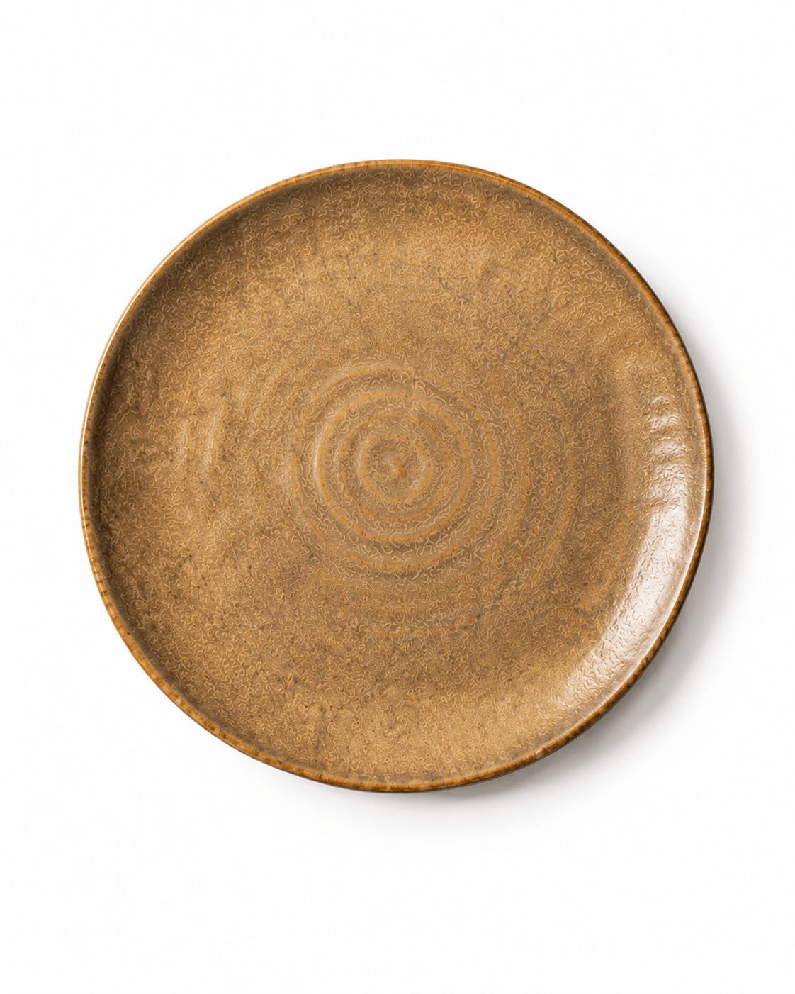 brown-reactive-glaze-ceramic-dinner-plate-top-view