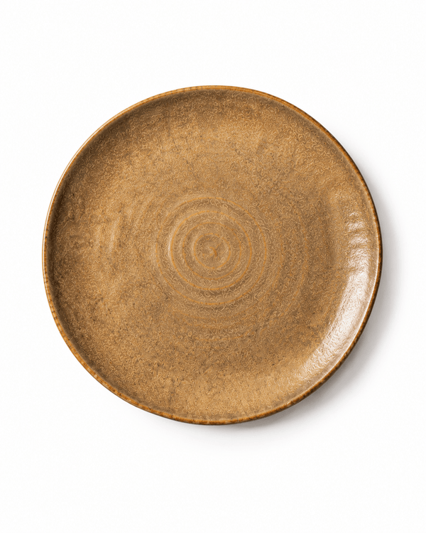 brown-reactive-glaze-ceramic-dinner-plate-top-view