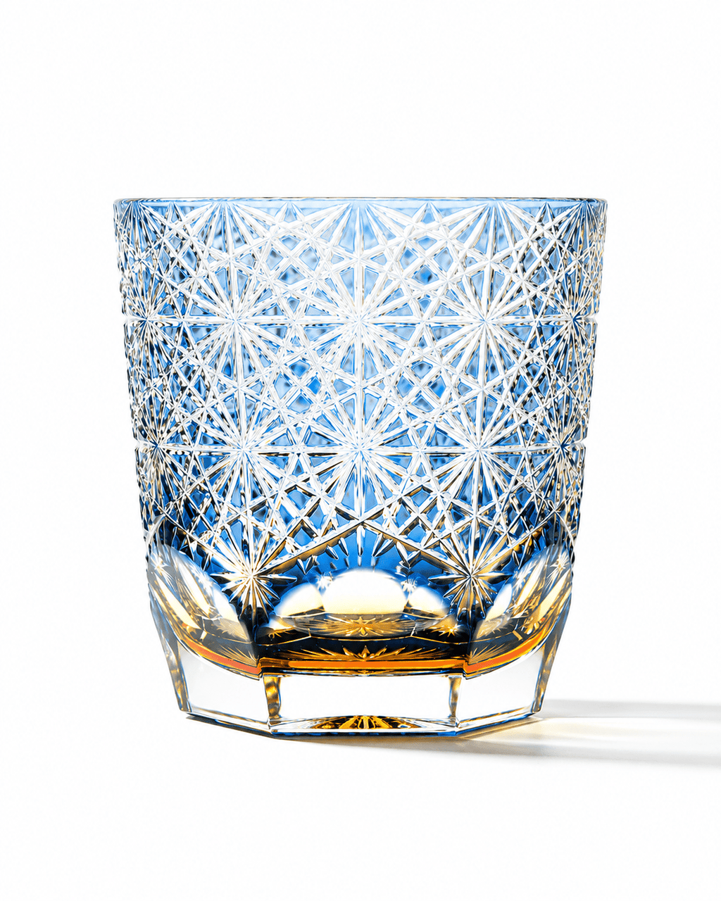 Edo Kiriko Handcrafted Blue Chrysanthemum Whisky Glass With Leather Box