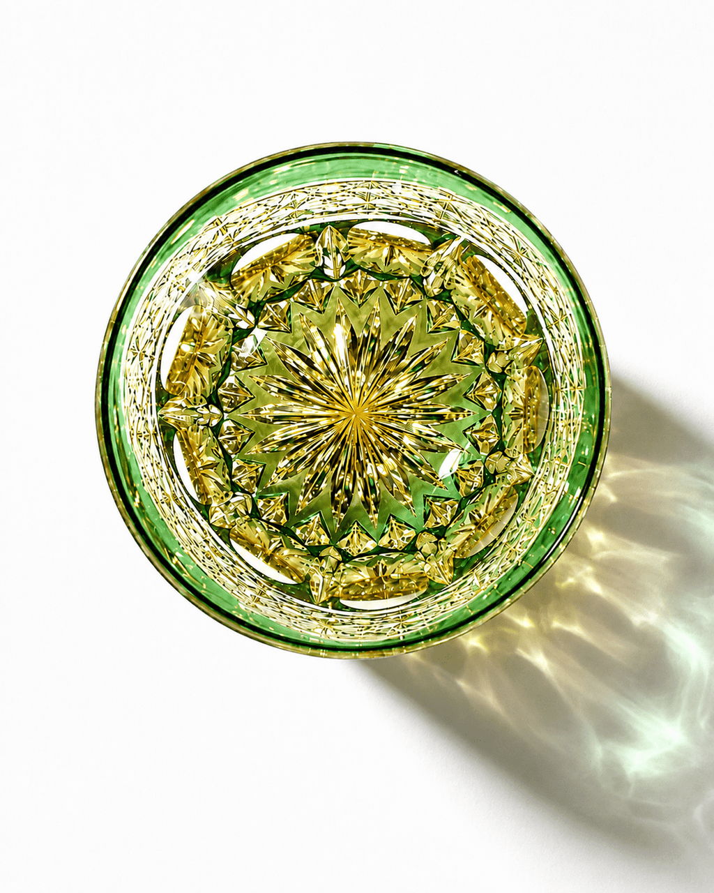 Edo Kiriko Handcrafted Emerald Prism Whisky Glass With Leather Box
