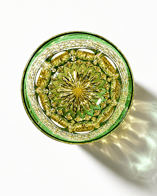 Edo Kiriko Handcrafted Emerald Prism Whisky Glass With Leather Box