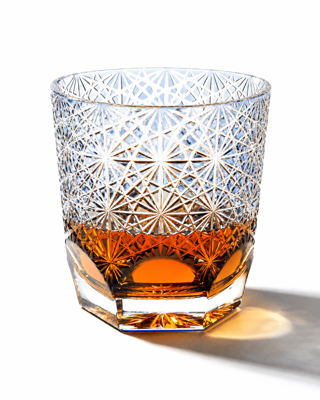 Edo Kiriko Handcrafted Blue Chrysanthemum Whisky Glass With Leather Box