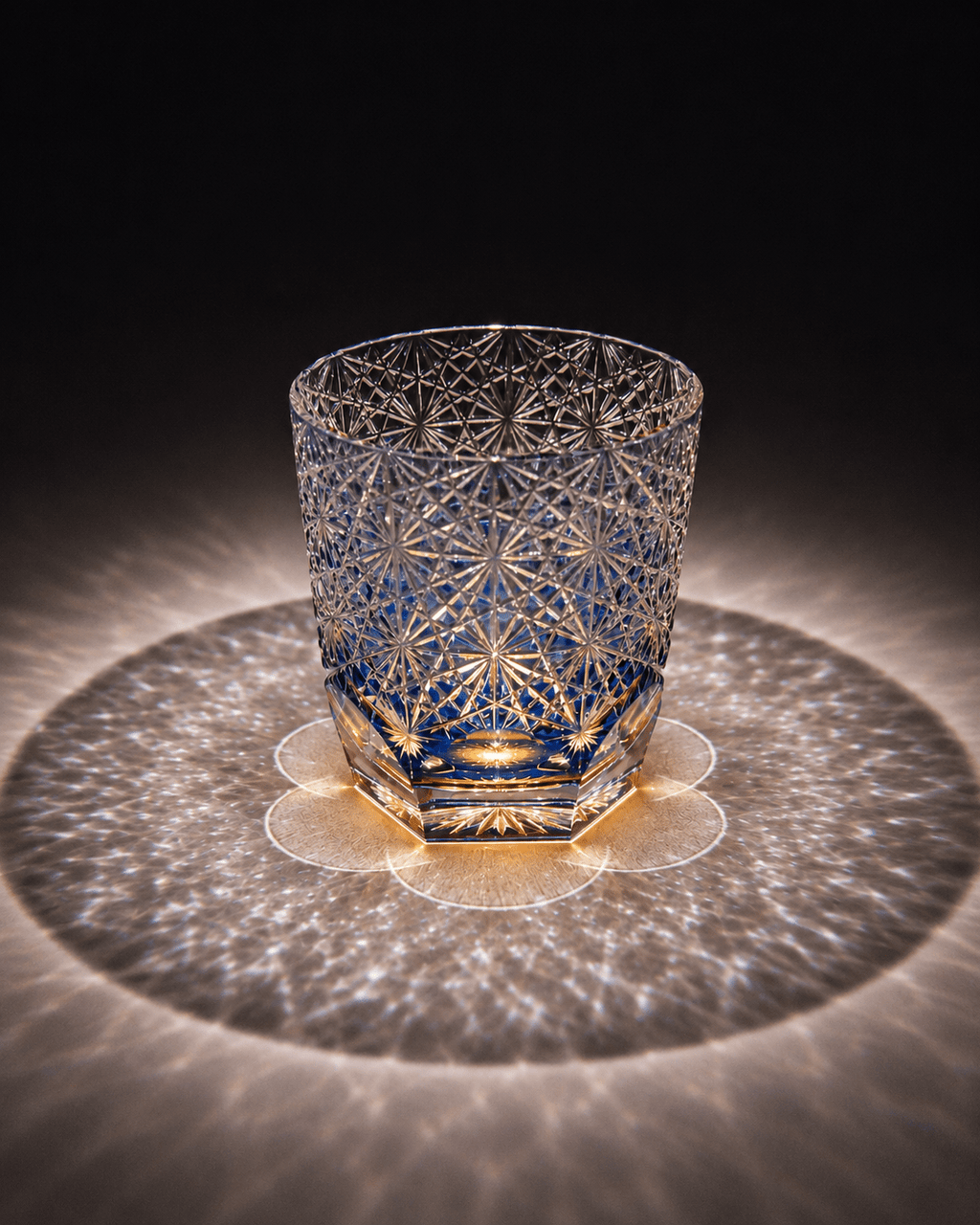Edo Kiriko Handcrafted Blue Chrysanthemum Whisky Glass With Leather Box