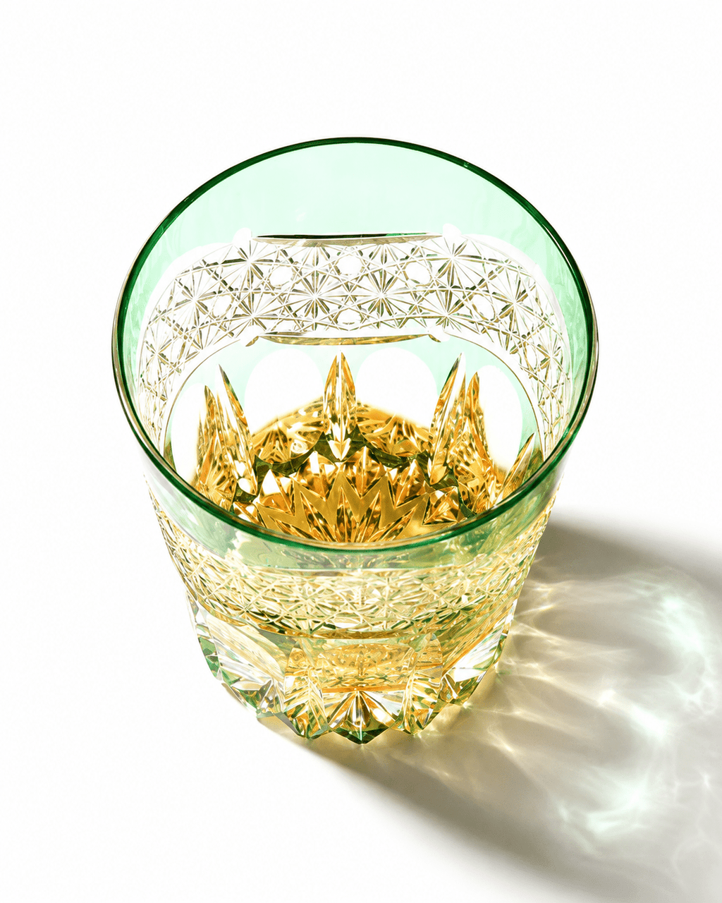 Edo Kiriko Handcrafted Emerald Prism Whisky Glass With Leather Box