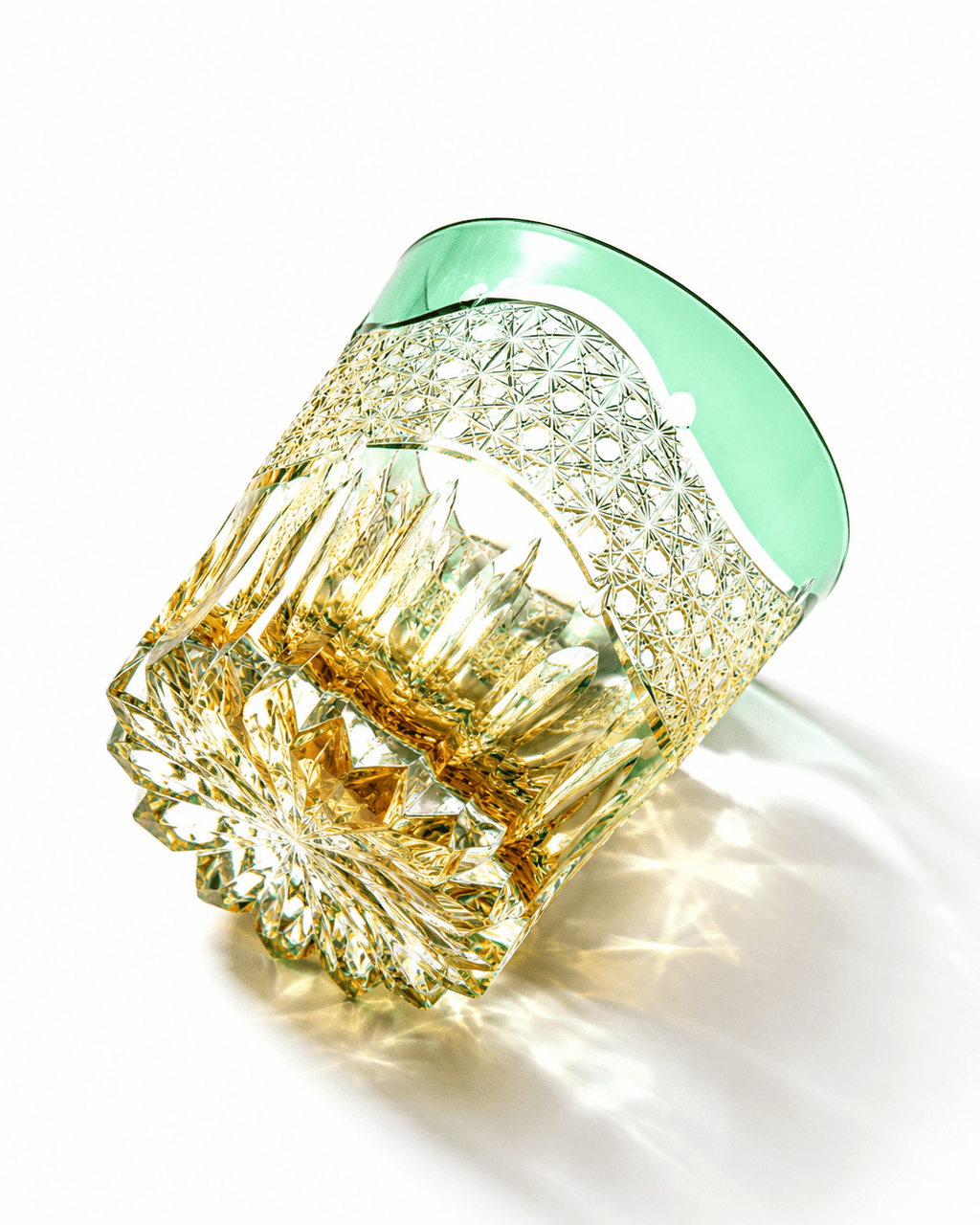 Edo Kiriko Handcrafted Emerald Prism Whisky Glass With Leather Box