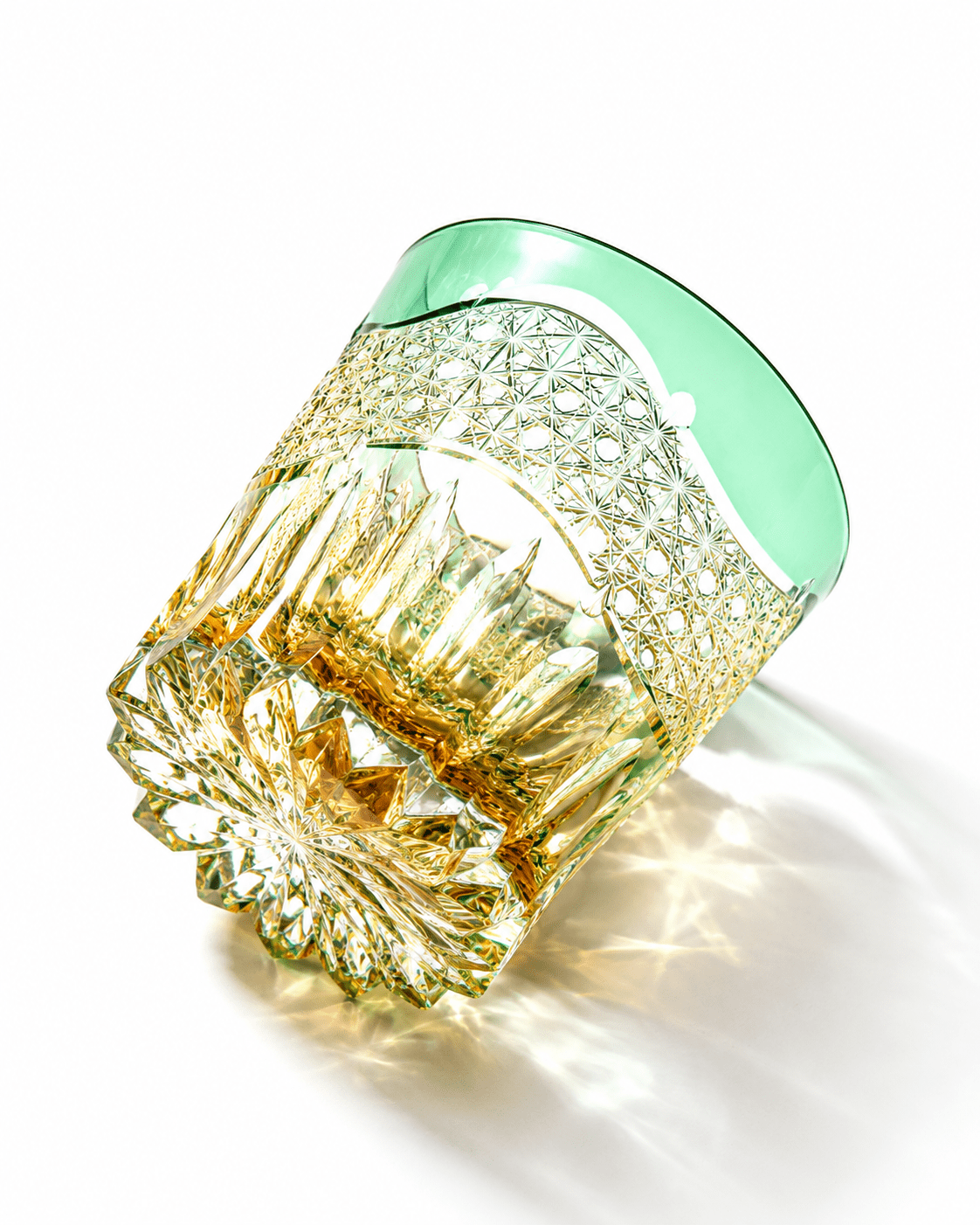 Edo Kiriko Handcrafted Emerald Prism Whisky Glass With Leather Box