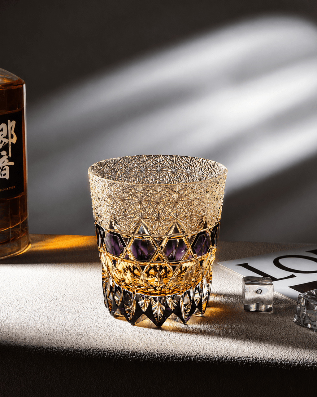Edo Kiriko Handcrafted Fluorite Whisky Glass With Leather Box