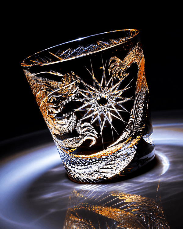 Edo Kiriko Handcrafted Soaring Dragon Whisky Glass With Leather Box