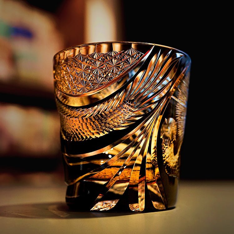 Edo Kiriko Handcrafted Soaring Dragon Whisky Glass With Leather Box