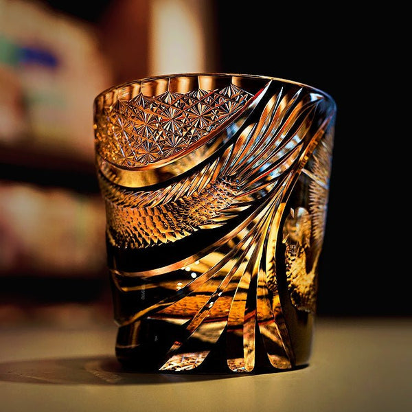 Edo Kiriko Handcrafted Soaring Dragon Whisky Glass With Leather Box