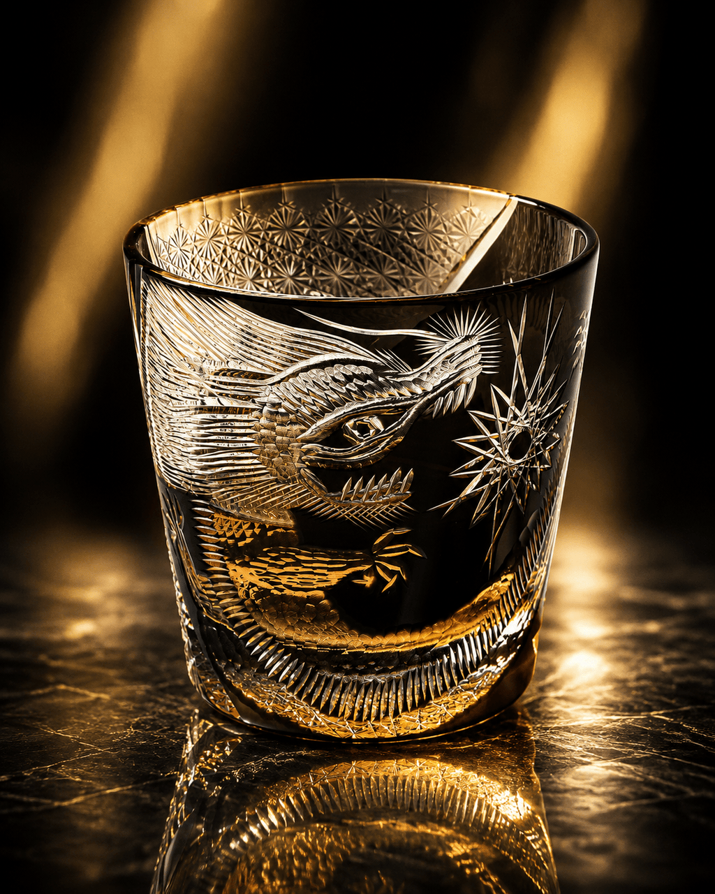 Edo Kiriko Handcrafted Soaring Dragon Whisky Glass With Leather Box