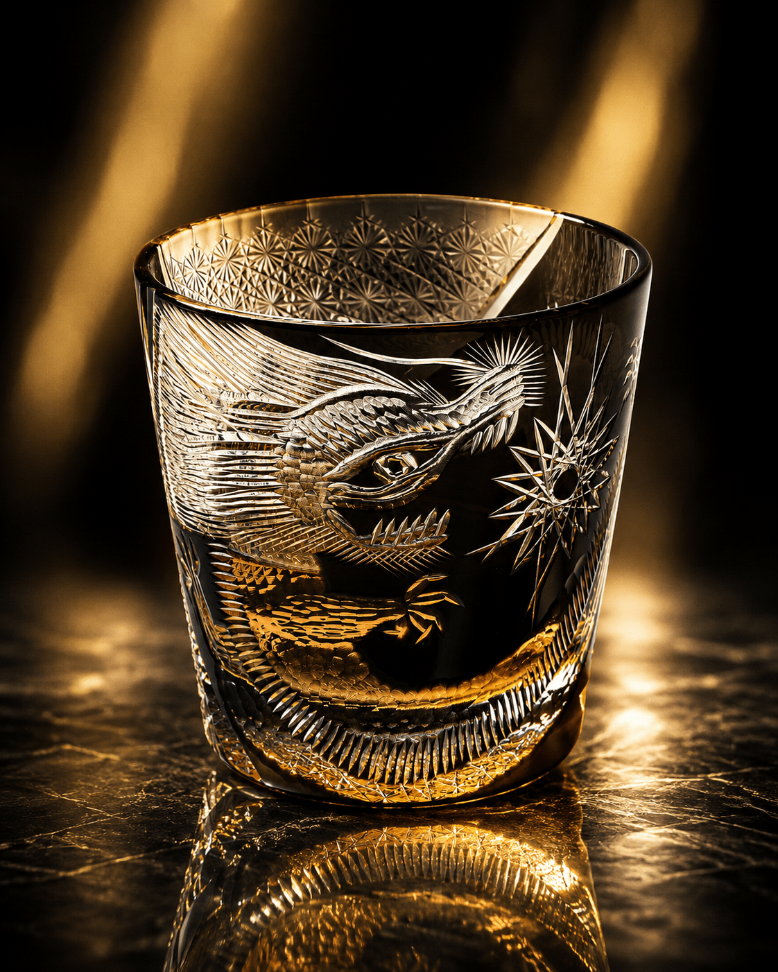 Edo Kiriko Handcrafted Soaring Dragon Whisky Glass With Leather Box
