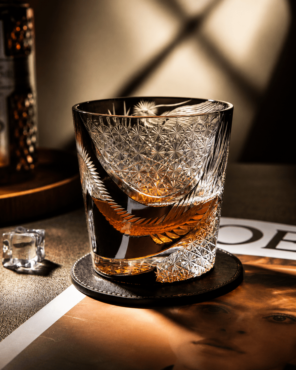 Edo Kiriko Handcrafted Soaring Dragon Whisky Glass With Leather Box