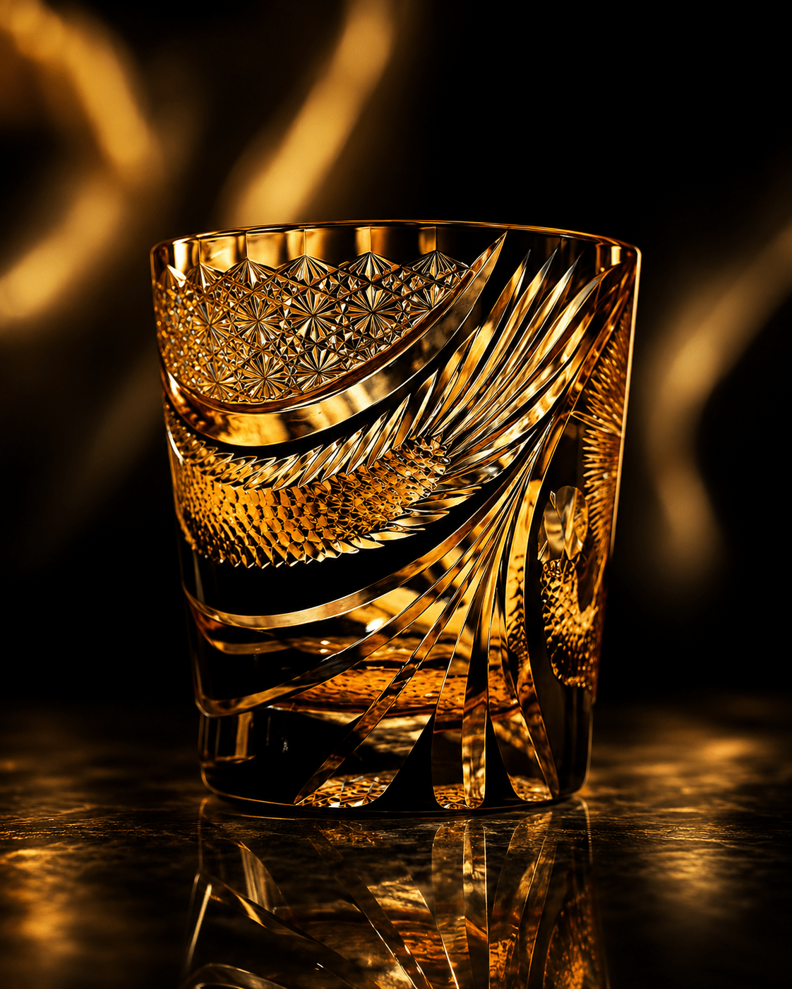 Edo Kiriko Handcrafted Soaring Dragon Whisky Glass With Leather Box