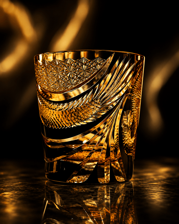 Edo Kiriko Handcrafted Soaring Dragon Whisky Glass With Leather Box
