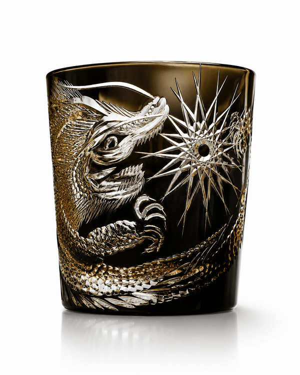 Edo Kiriko Handcrafted Soaring Dragon Whisky Glass With Leather Box