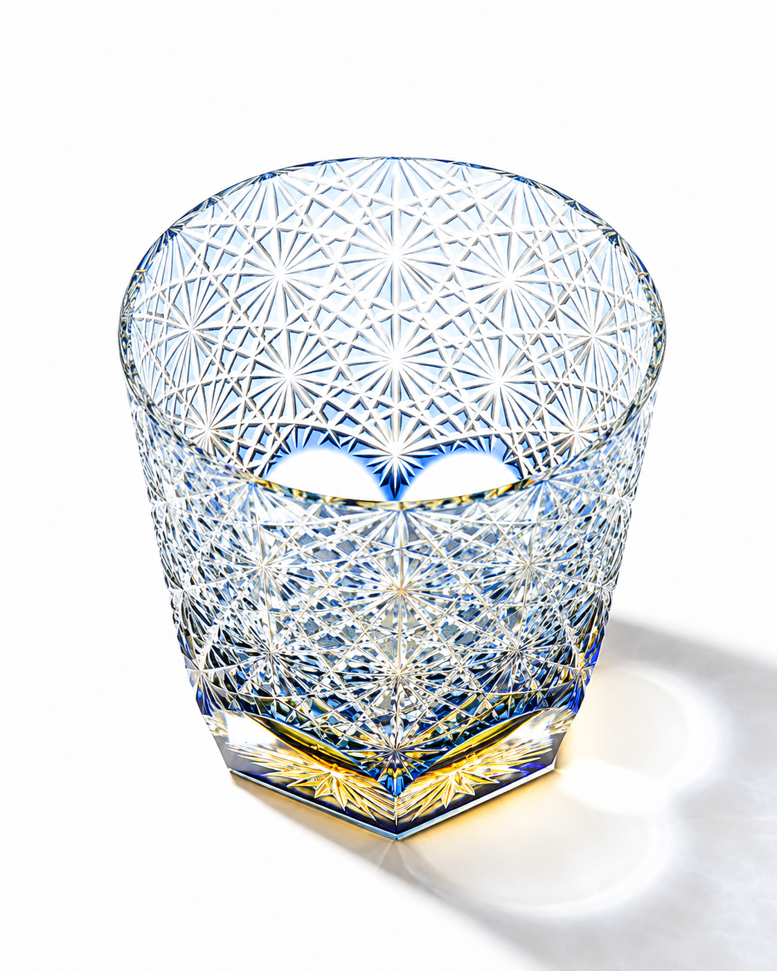 Edo Kiriko Handcrafted Blue Chrysanthemum Whisky Glass With Leather Box