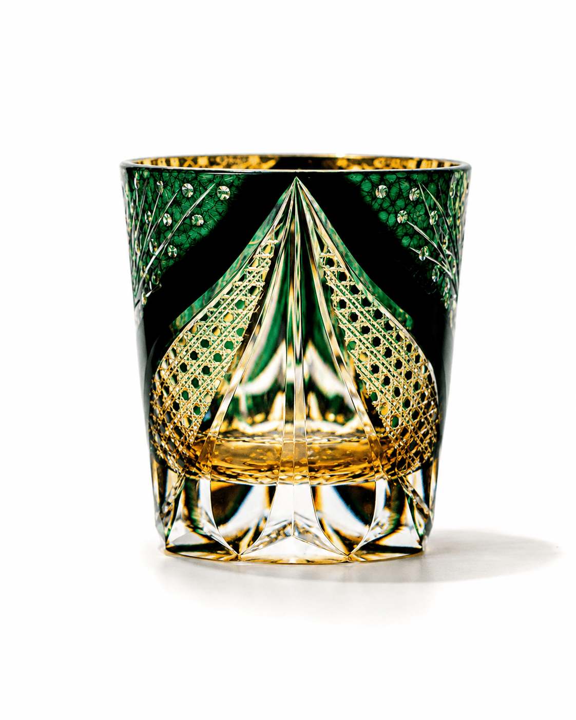 Edo Kiriko Handcrafted Green Serpent Whisky Glass With Leather Box