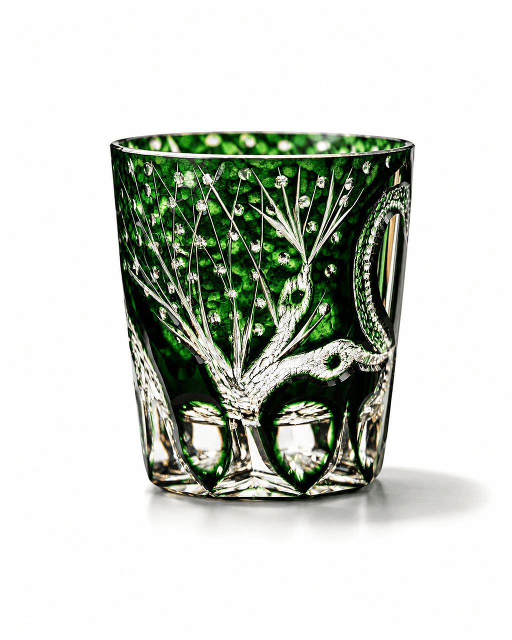 Edo Kiriko Handcrafted Green Serpent Whisky Glass With Leather Box