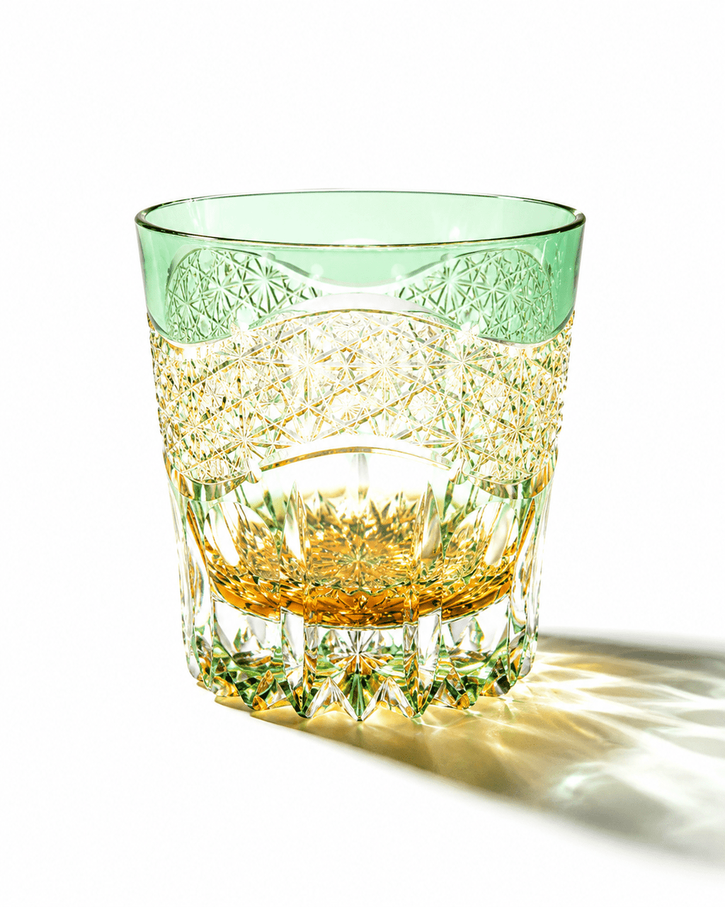 Edo Kiriko Handcrafted Emerald Prism Whisky Glass With Leather Box