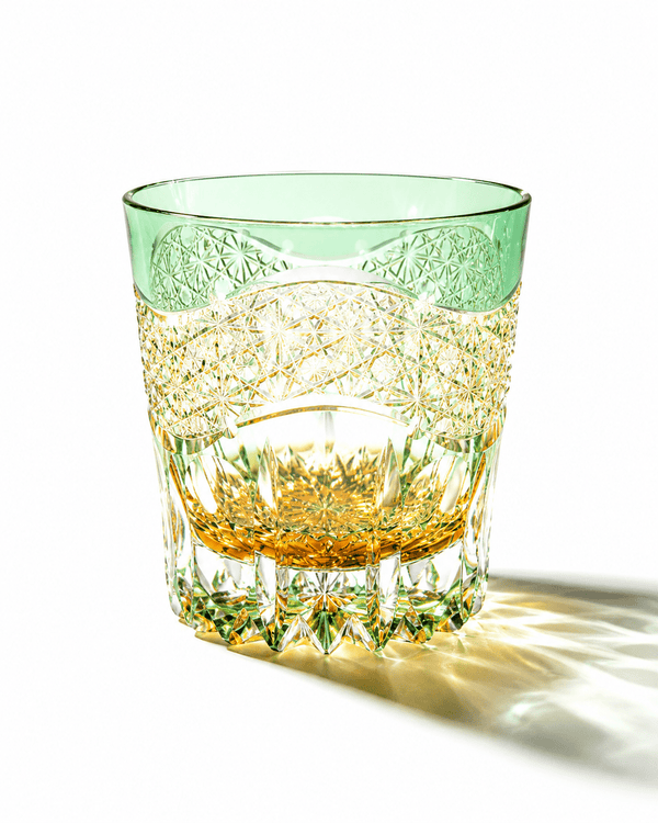 Edo Kiriko Handcrafted Emerald Prism Whisky Glass With Leather Box
