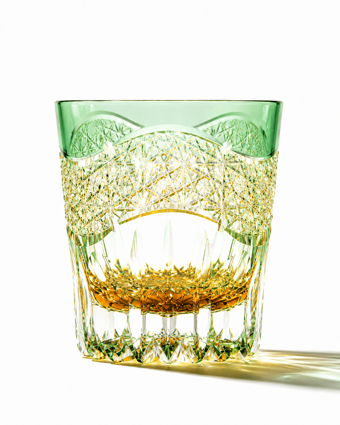 Edo Kiriko Handcrafted Emerald Prism Whisky Glass With Leather Box Main image