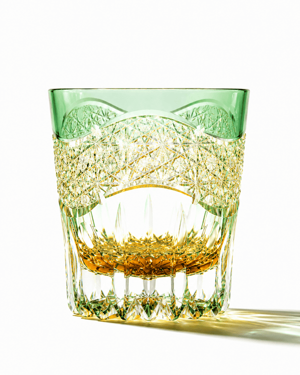 Edo Kiriko Handcrafted Emerald Prism Whisky Glass With Leather Box