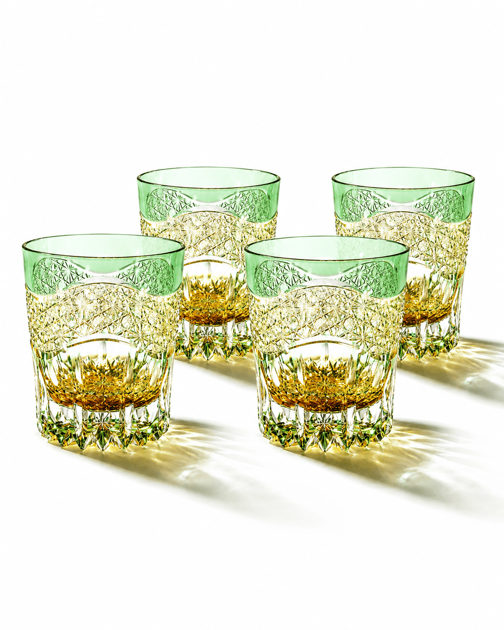 Edo Kiriko Handcrafted Emerald Prism Whisky Glass With Leather Box