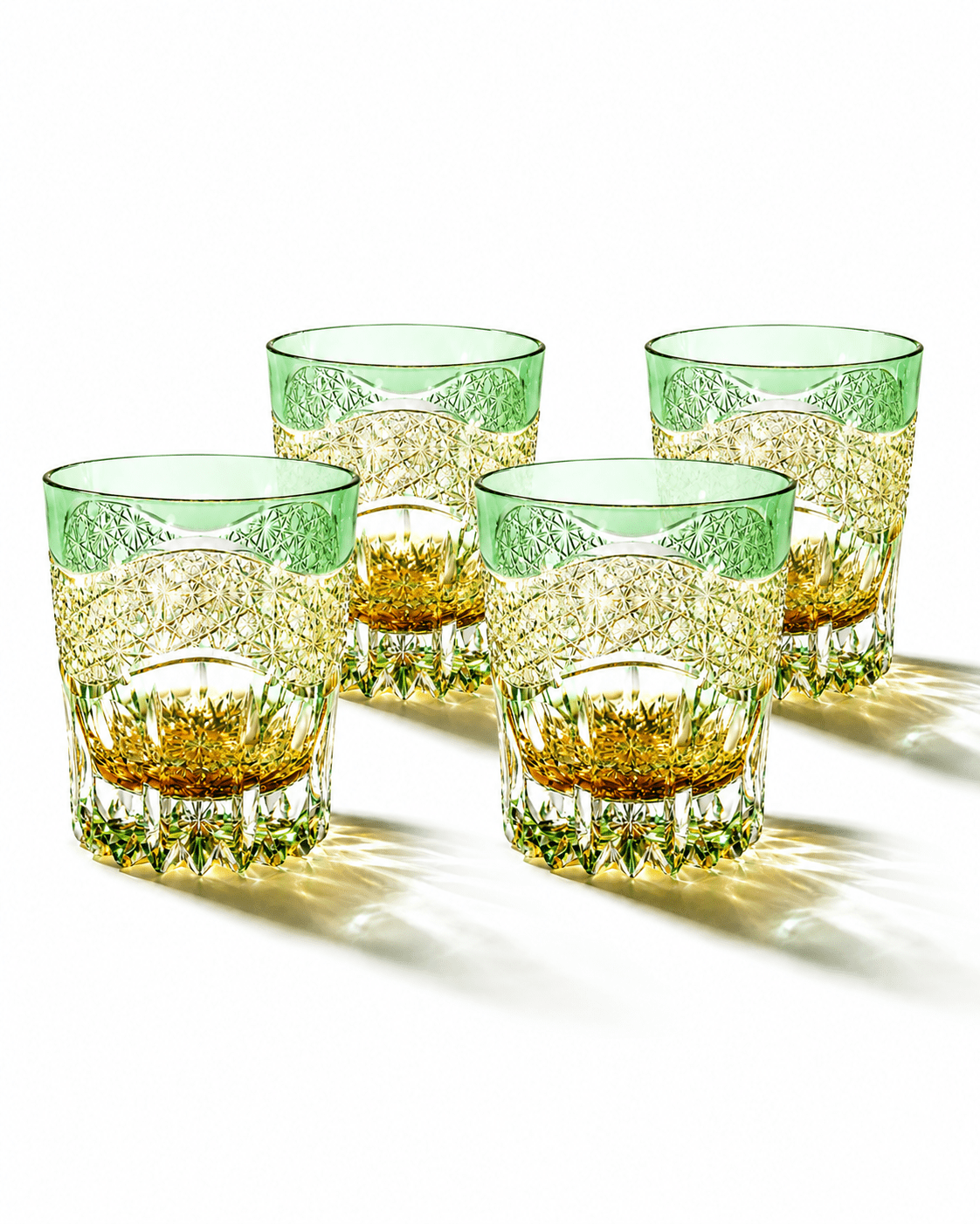 Edo Kiriko Handcrafted Emerald Prism Whisky Glass With Leather Box